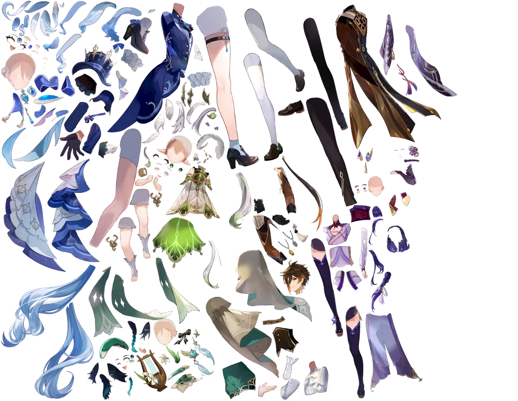 Furina, Nahida, Zhongli, Venti, Raiden Shogun from Genshin Impact